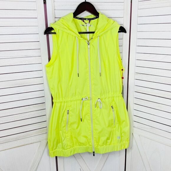 Tommy Hilfiger Sleeveless Cinch Waist Packable Nylon Vest Neon Yellow Large - Picture 8 of 15
